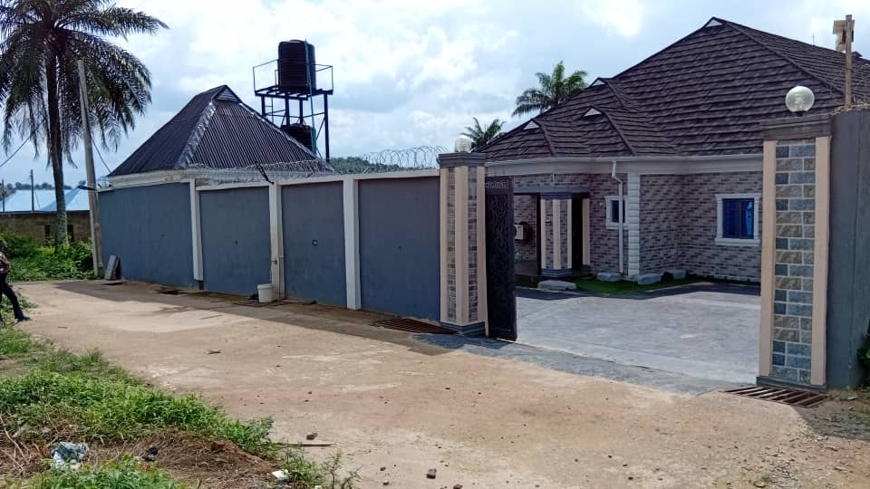 Wide perspective of completed residential bungalow compound